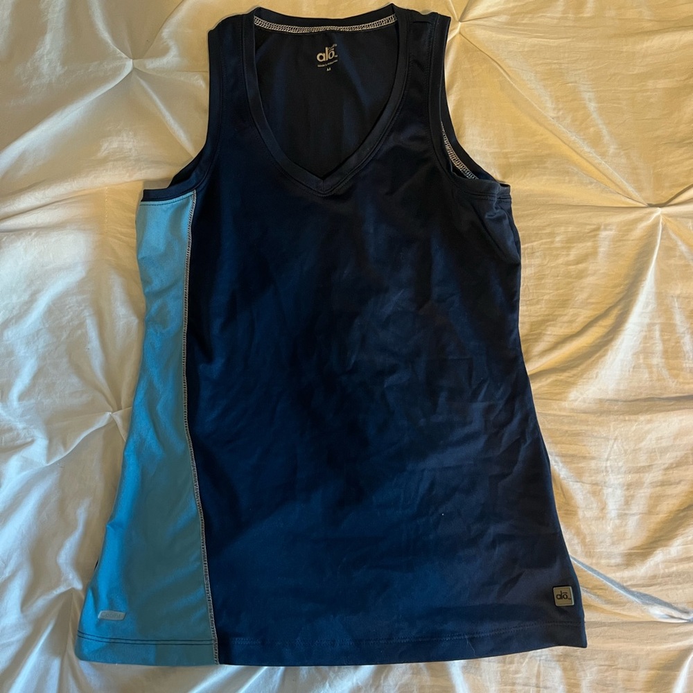 navy blue and lighter blue alo tank top